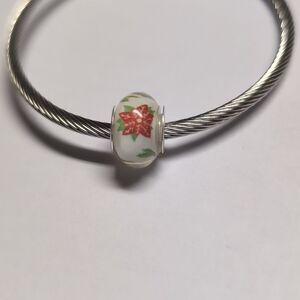 Silver Christmas Holly Charm for Pandora Style‎ Bracelet